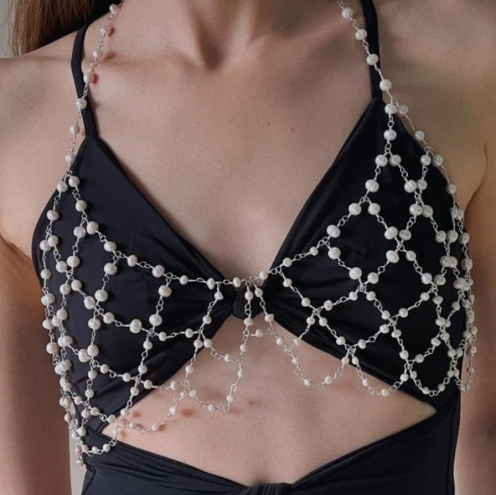 Natural river pearl bralette